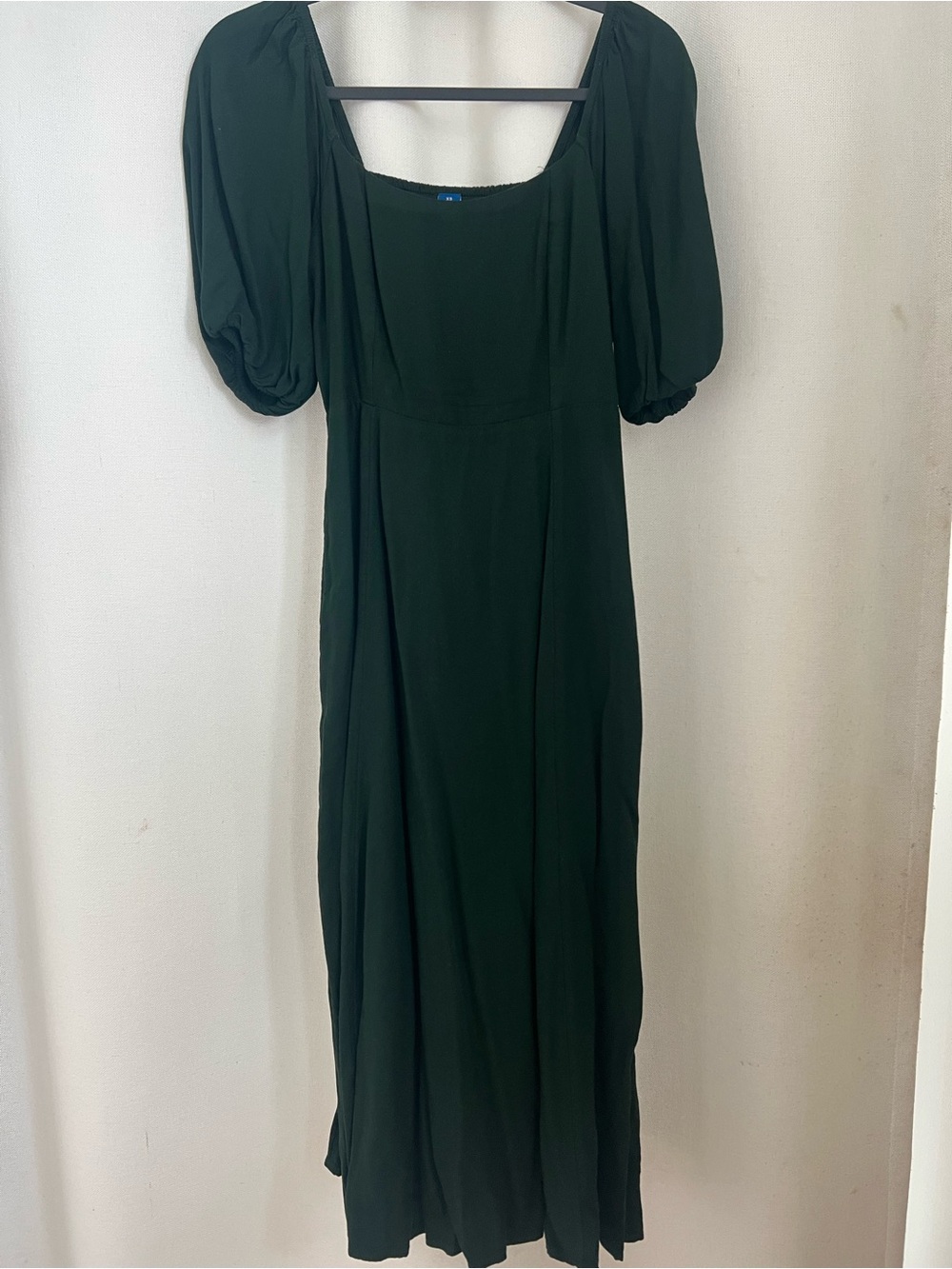 Old Navy Dark Green Midi Dress with Puff Sleeves